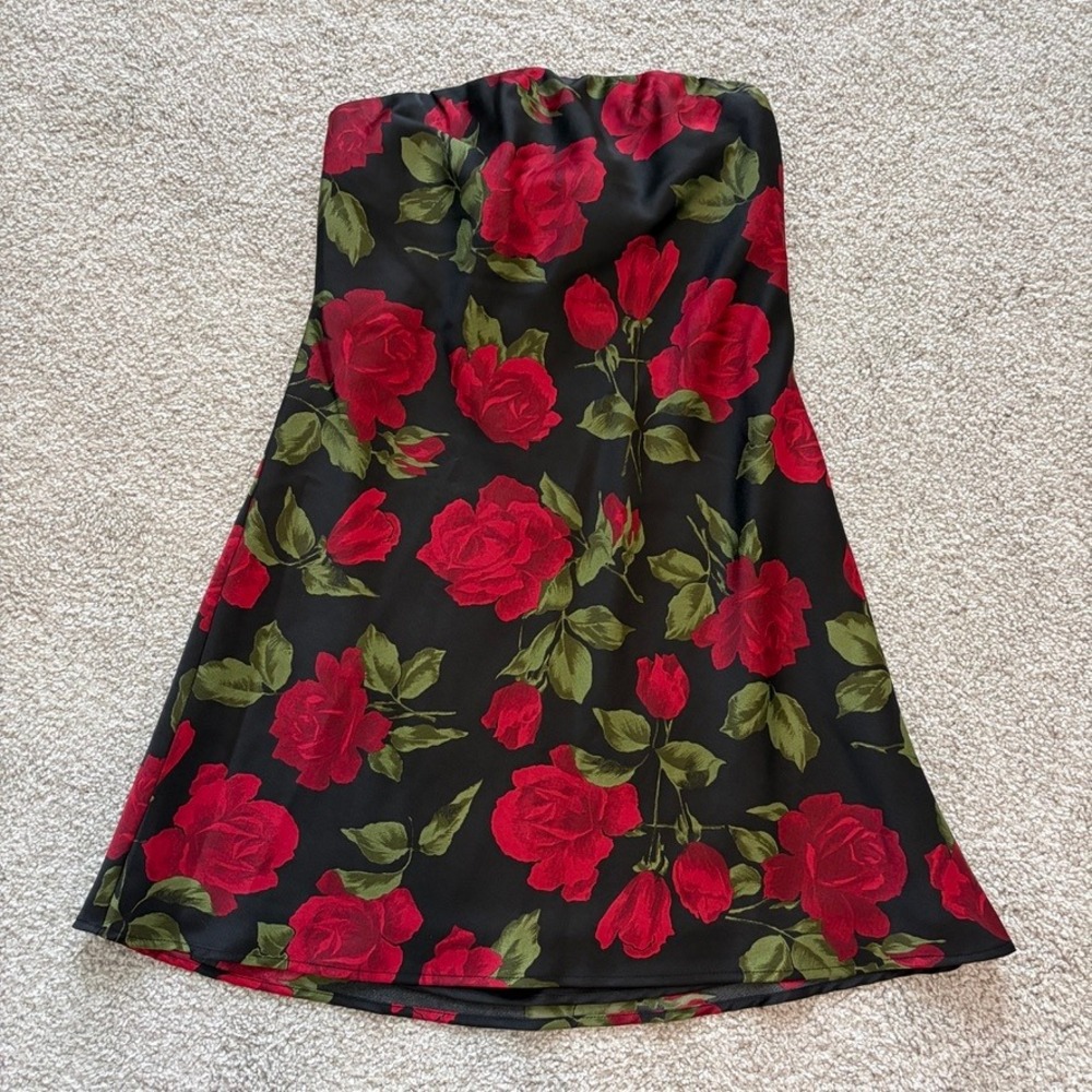 Show Me Your Mumu Taylor Tube Mini Dress Womens XS Black Red Floral Romantic